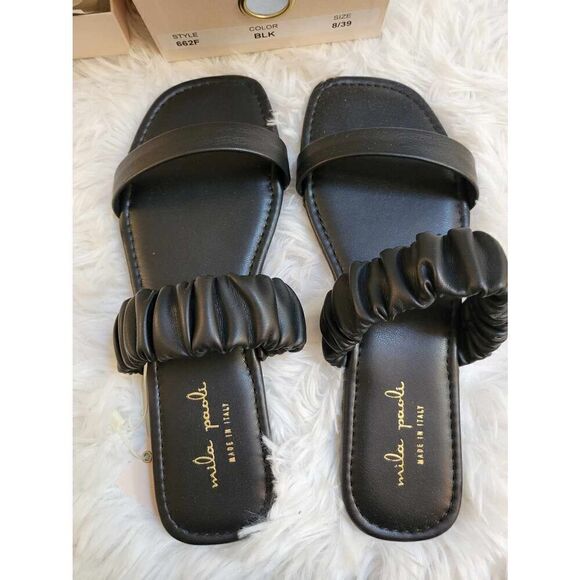 Mila Paoli Made in Italy Slip On 2 Band Black Sandals Size 8 / 39 New - Picture 2 of 6